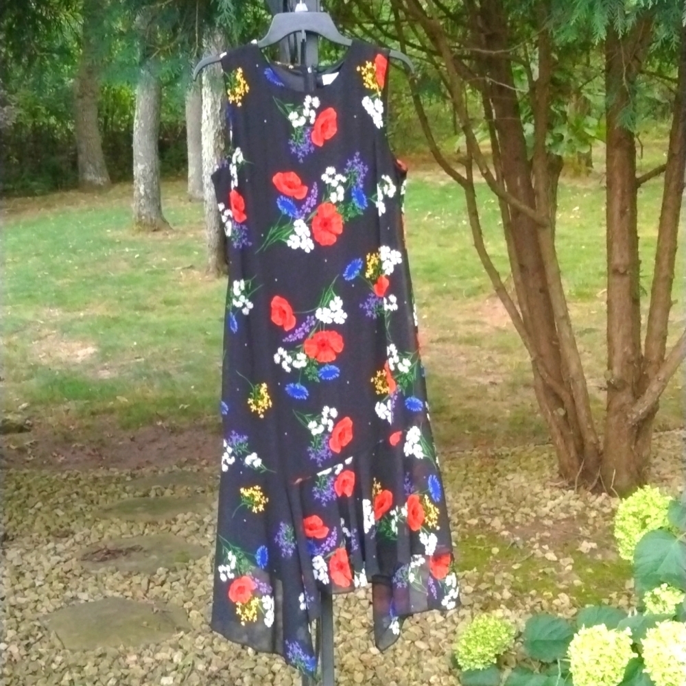 CALVIN KLEIN  Women's Floral Printed Chiffon Midi Dress size 8